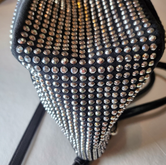 Rhinestone Studded FAUX Suede Mini Bag with Crossbody Strap, GUC - Picture 10 of 16